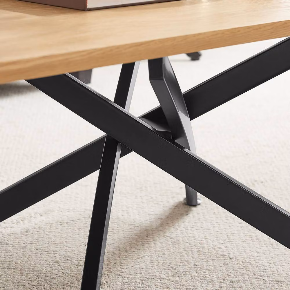 FurnitureboxUK Leonardo Rectangular Oak Veneer and Black Coffee Table in Light Brown – 3