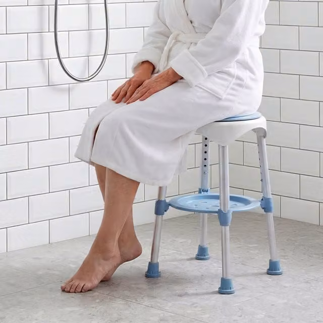 Levede Swivel Shower Chair with 6-Level Adjustable Height and Non-Slip Legs, White and Blue