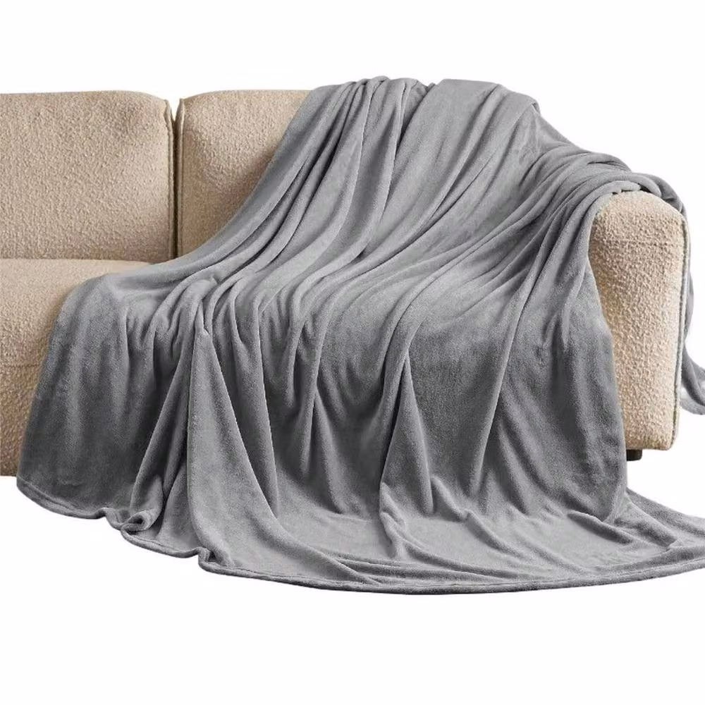 FLAVORA Extra Large Reversible Fleece Blanket in Light Grey, W/D/H: 100 x 190 cm – 2