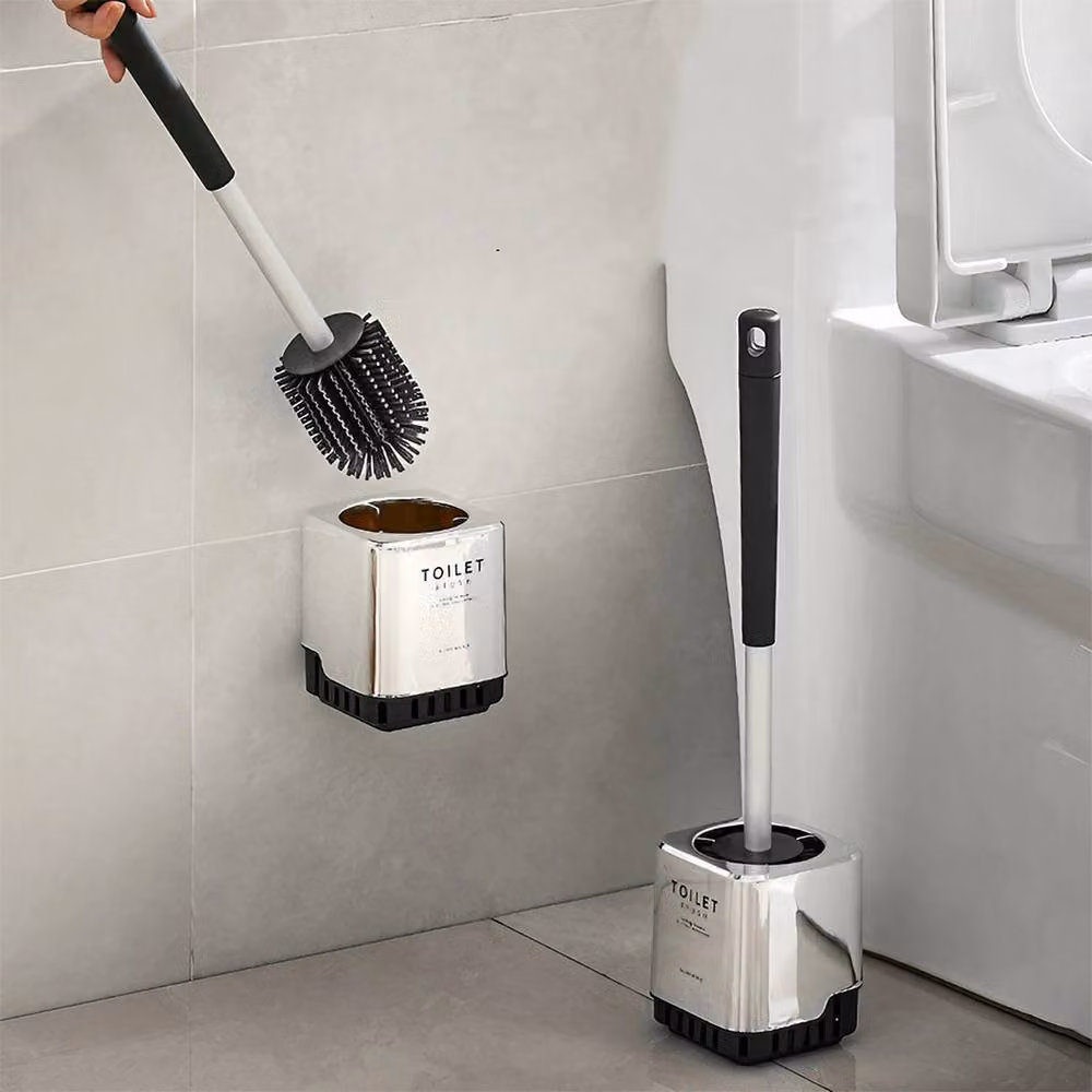 Living and Home Silicone Toilet Brush with Draining Holder, Black, Wall-mount or Freestanding – 2