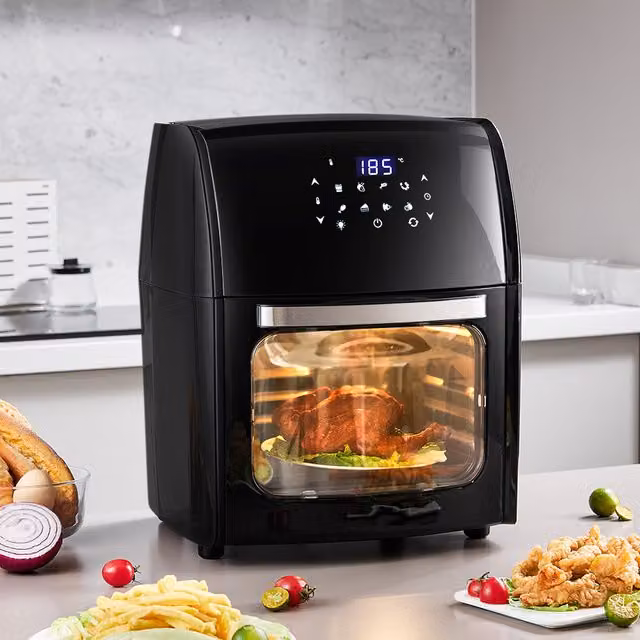 Livingandhome 12L Air Fryer with Rotating Rotisserie Basket and Timer, Black, 41 cm