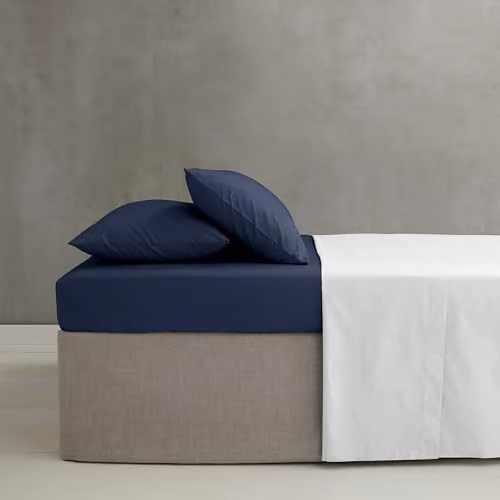 Catherine Lansfield Easy Iron Percale Single Fitted Sheet, Navy Blue, W/D/H: 90 x 190 x 25 cm