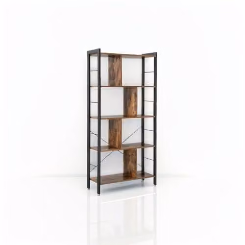 Modcraft 5 Tier Industrial Bookshelf in Brown with 9 Shelves – 1