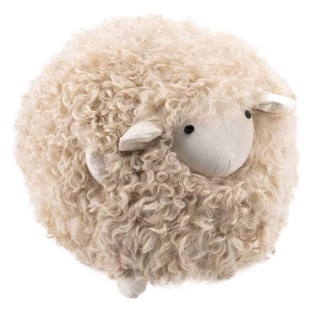 Native Natural Shearling Lamby Ball Childrens Stool in Beige and White – 2