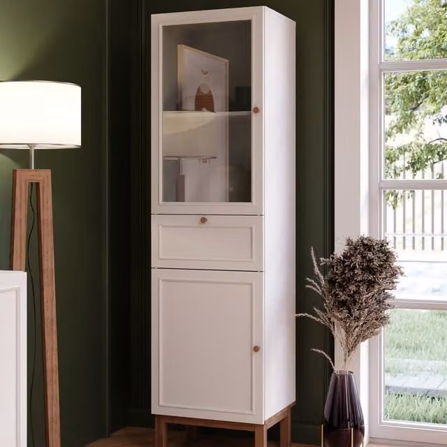 Furniture To Go Wensley Modern Display Cabinet in Light Grey with Glass Doors and Internal Shelves
