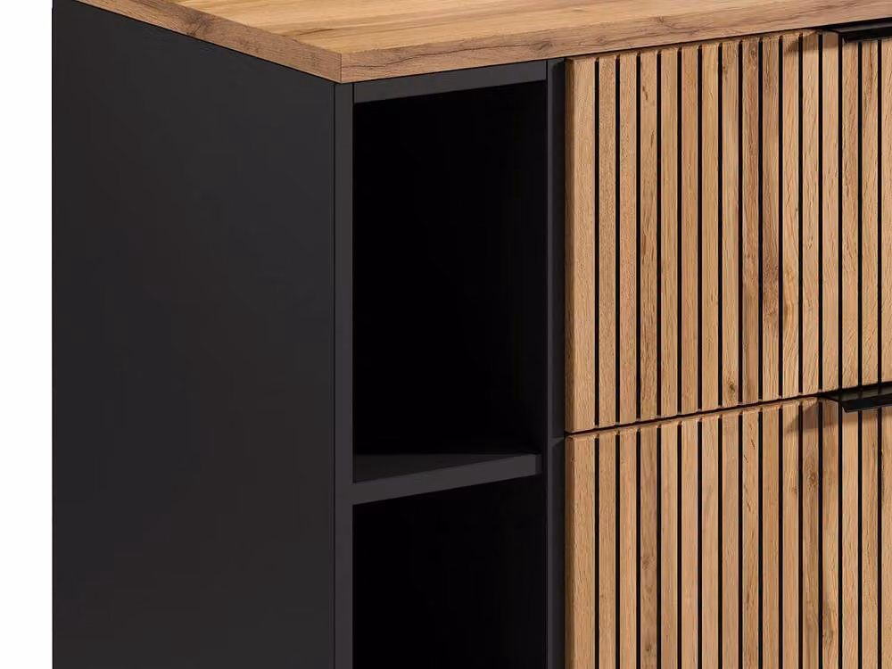 Madela Black Wall-Mounted Ribbed Bathroom Vanity Unit with Niches and Square Design – 3