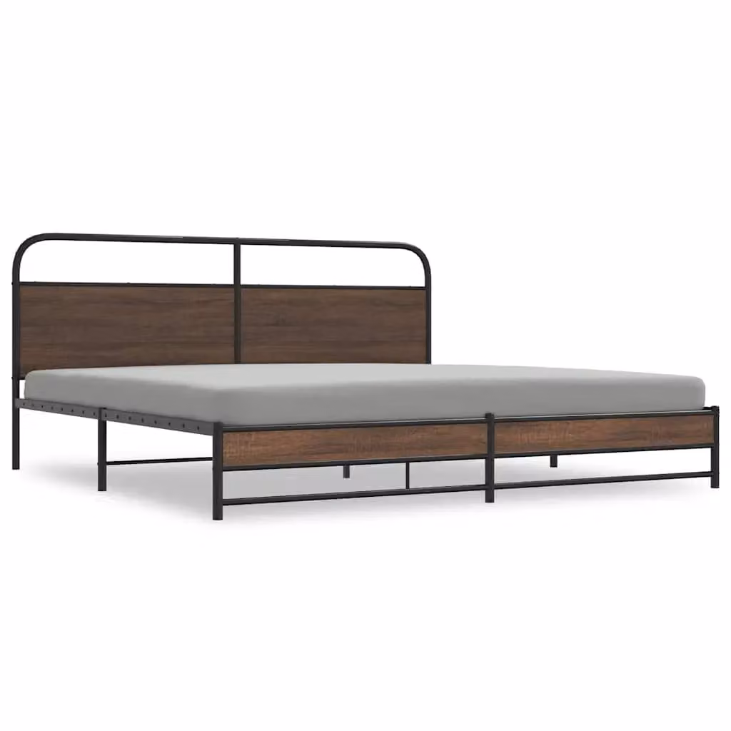 Berkfield Home Metal Bed Frame in Brown Oak, 200 x 200 cm – 2