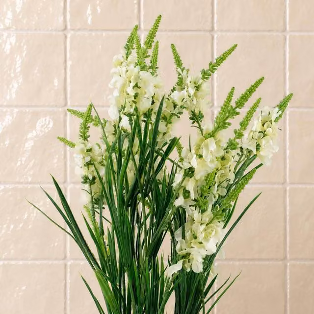 Leaf Pack of 6 White Artificial Larkspur Stems, 80 cm