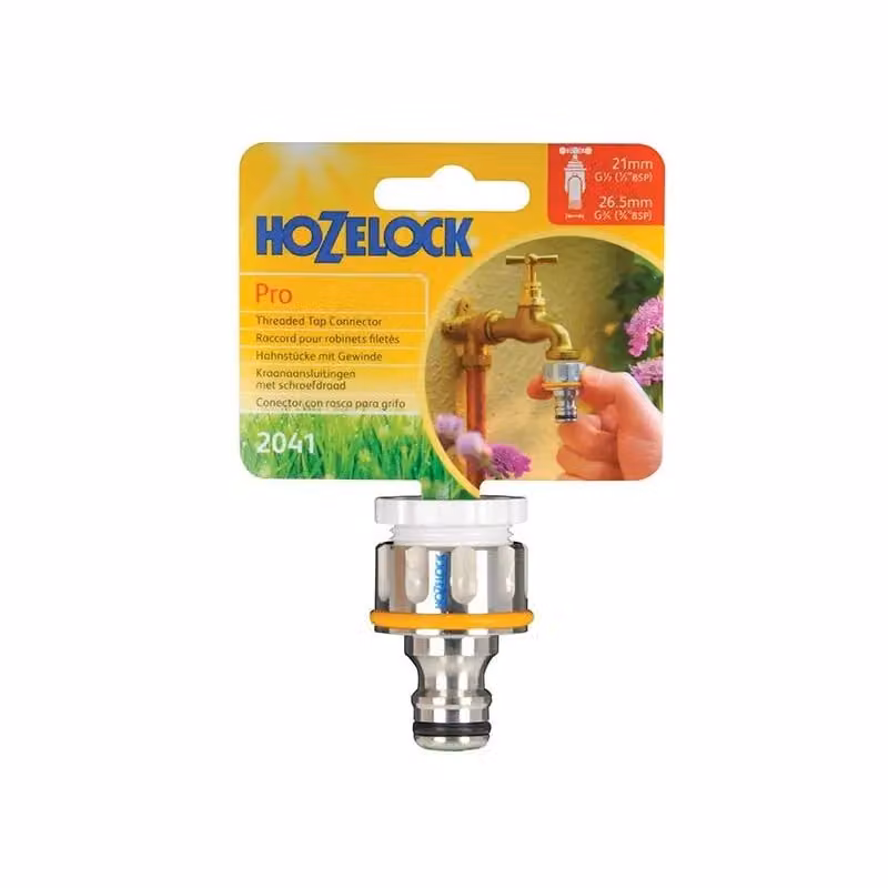 Hozelock Pro Metal Threaded Tap Connector 12.5-19mm (3/4in) in Silver and Brass – 2