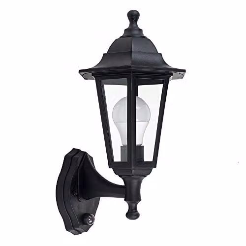 ValueLights Classic Black Outdoor Security PIR Motion Sensor Wall Lantern, IP44 Rated, Mains Powered – 1