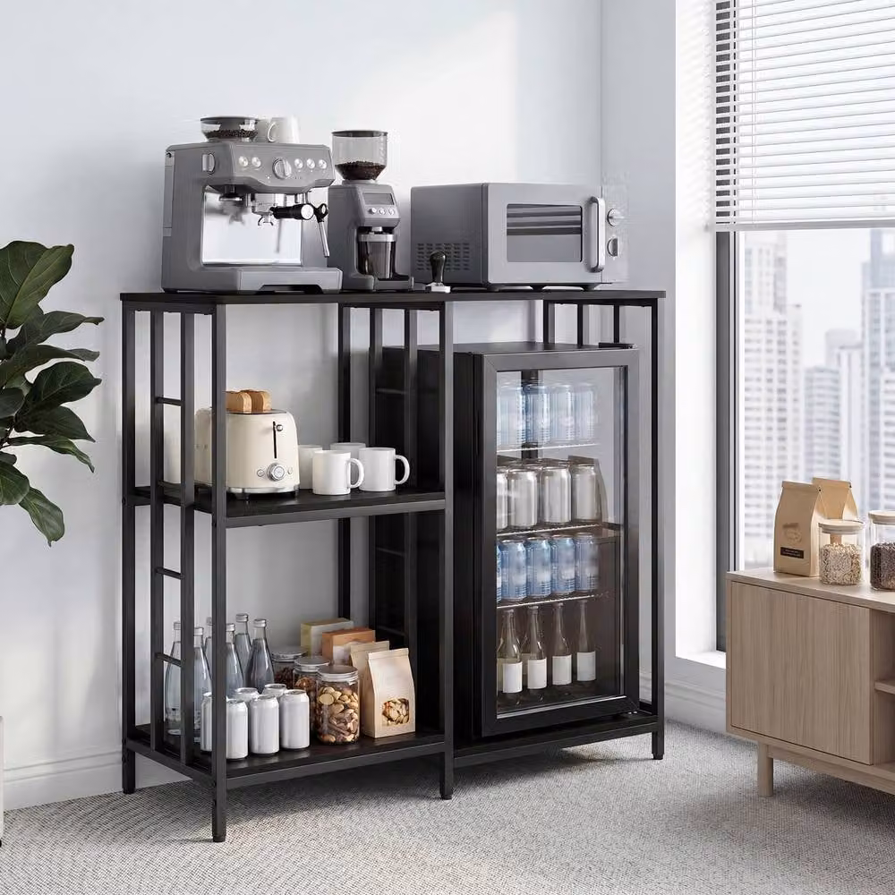 London Boutique 3-Tier Baker's Rack, Black Coffee Bar and Microwave Stand with Adjustable Shelves – 2