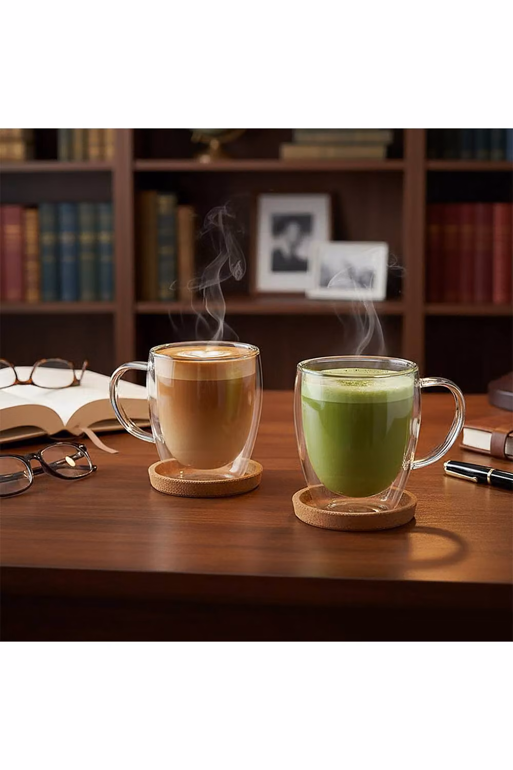 Living and Home 2-Pack Double Walled Borosilicate Glass Coffee Cups with Handle, 350 ml, Clear – 3