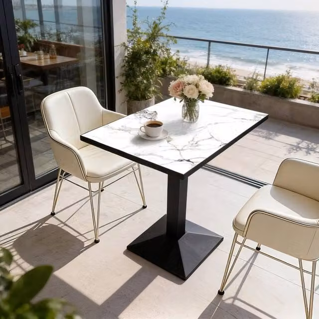 Havendro Modern Rectangular Ceramic and Metal Bistro Table in White and Black, W/D/H: 60 x 30 x 78 cm – 1