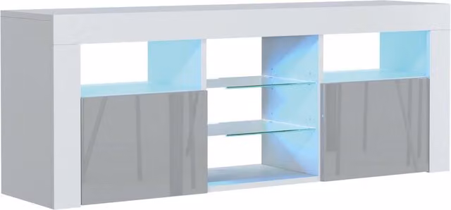 Mex Furniture LTD Modern Glossy TV Unit with Integrated LED Lighting in Grey and White, W: 145 cm, D: 35 cm, H: 53 cm