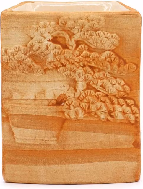 KDMD Hand Painted Ceramic Bonsai Burner in Orange with Sand and Floral Design