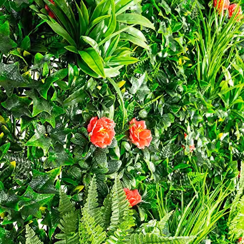Primrose Pack of 8 Artificial Red Rose and Green Wall Hedge Panels, W: 100 cm x H: 100 cm – 3