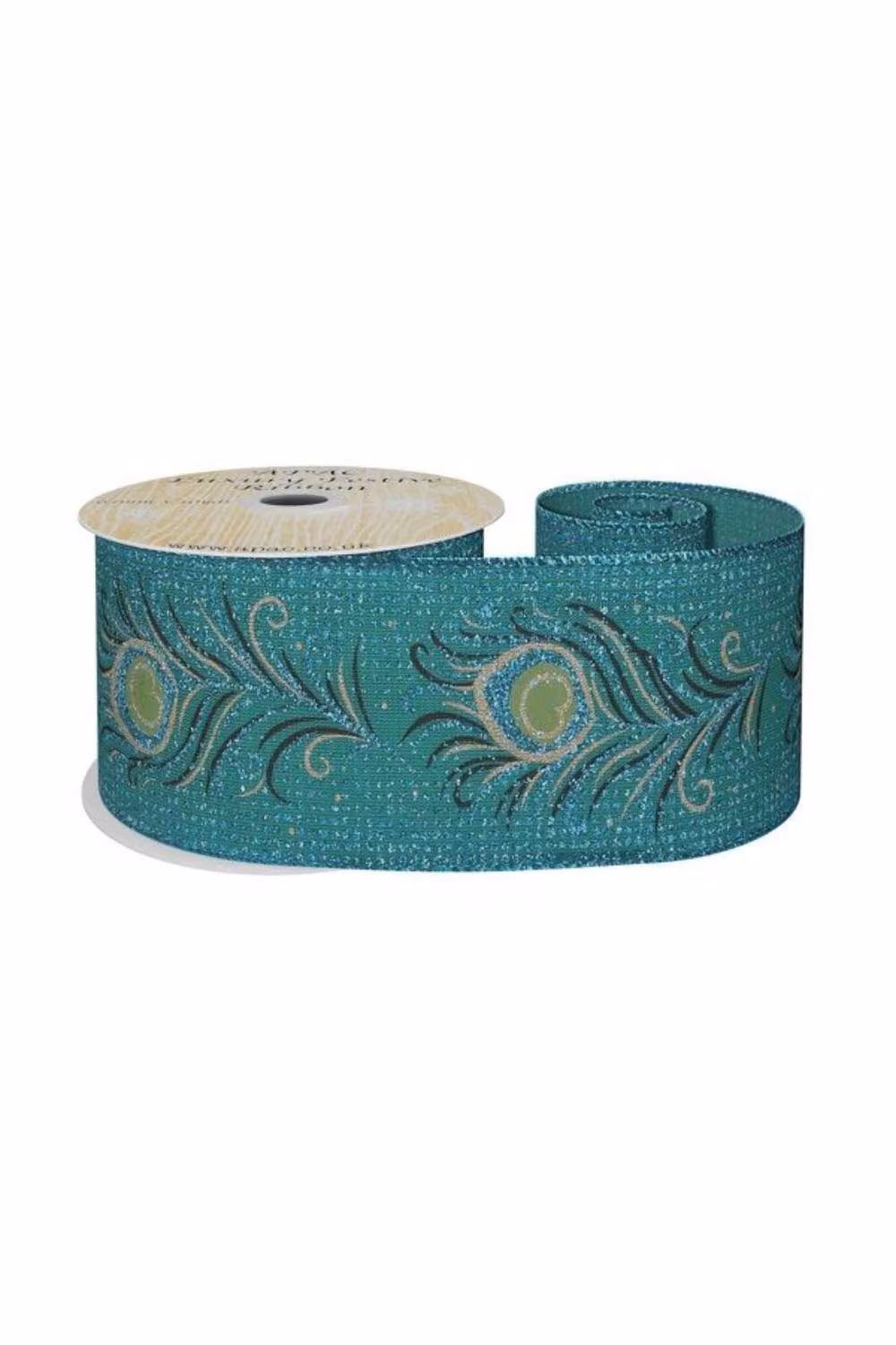 KDMD Turquoise Peacock Ribbon in Teal, Width: 6.3 cm, Length: 10 yd – 2