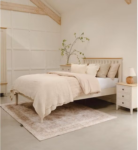 Pembroke Modern Solid Wood Bed with Oak Tops in Beige and Yellow, King Size (W/D/H: 180 x 200 x 165 cm)