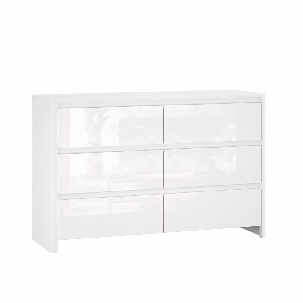 Home Source Ardenza High Gloss 6 Drawer Wide Chest of Drawers in White W/D/H: 120 x 39 x 77 cm – 3