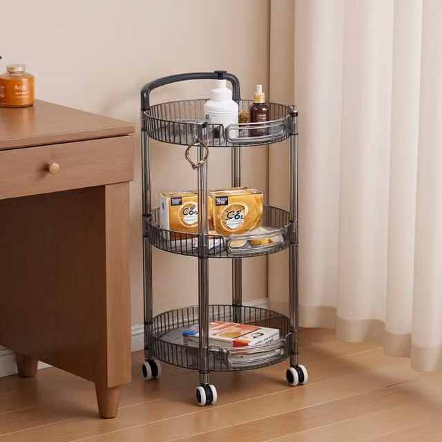 Komore 3-Tier Round Metal Storage Trolley Organiser in Matt Grey