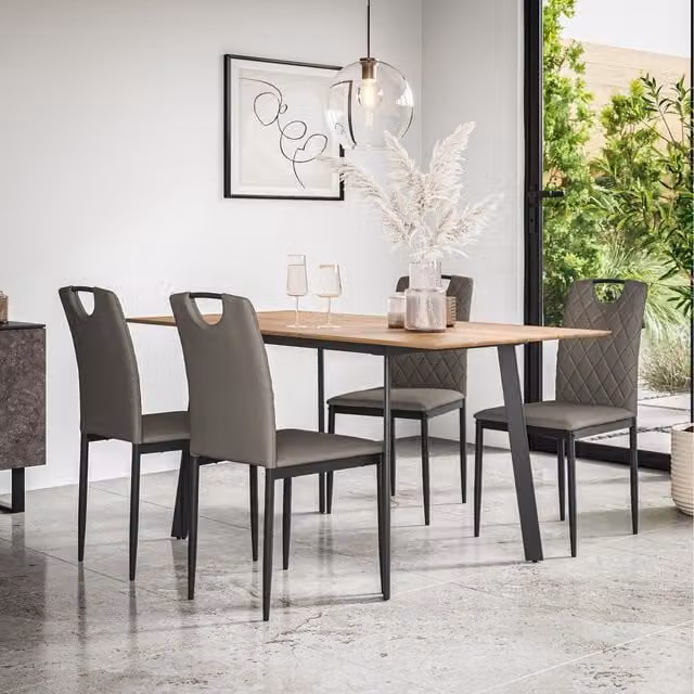 More4Homes Haydon Extending Oak Effect Dining Table Set with 6 Monza Faux Leather Chairs in Grey and Black, W/D/H: 120 x 80 x 76 cm