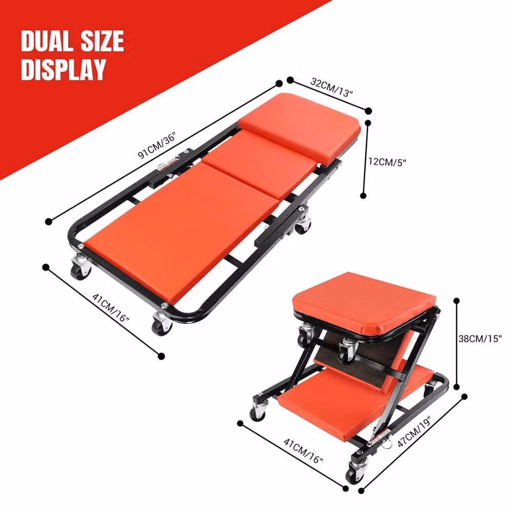 VOGREX 6-Wheel Padded Mechanics Creeper Trolley Stool in Red – 2