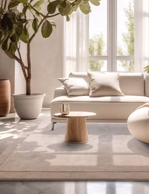 Asiatic Rise Modern Wool Rug in Beige with High-Low Effect