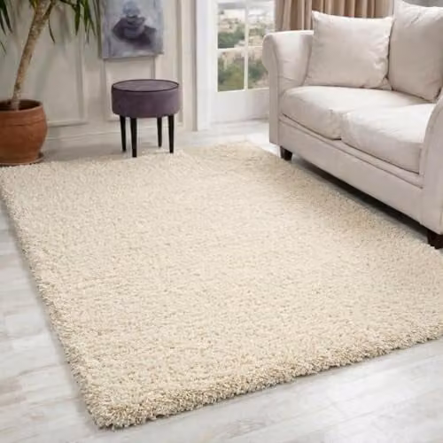 Serdim Rugs Ivory Plain Modern Shaggy Living Room Area Rug, W: 160 cm, L: 230 cm – 1