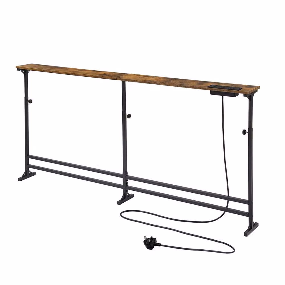 Levede Industrial Slim Console Table with Power Outlet in Brown and Black, W/D/H: 70 x 15 x 70 cm (Height Adjustable) – 2