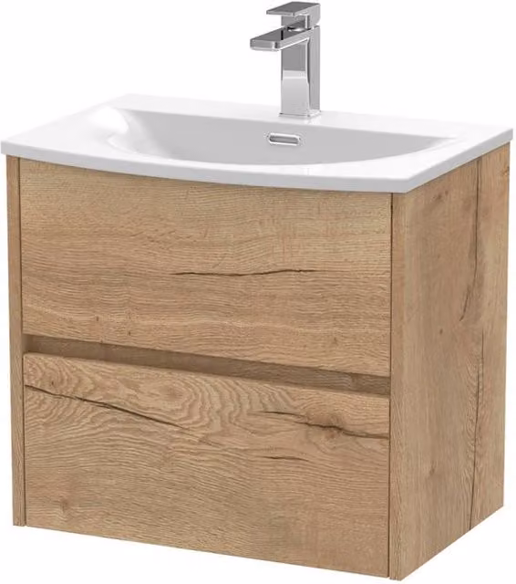 Balterley Chartley 2 Drawer Wall Hung Vanity Basin Unit in Autumn Oak Brown, Width: 60 cm