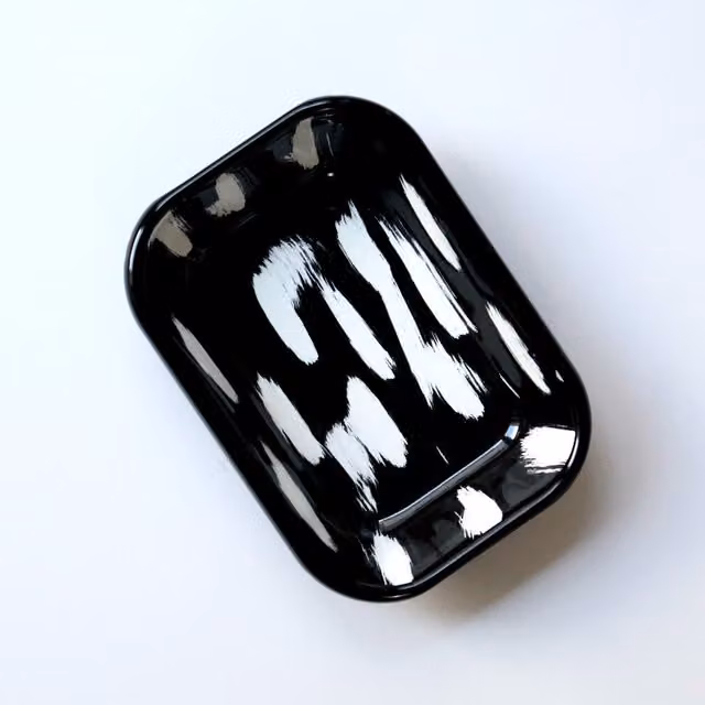 Elifle Stripe Series Enamel Rectangular Tapas Antipasti Mezze Serving Platter, Black and White, 16 cm