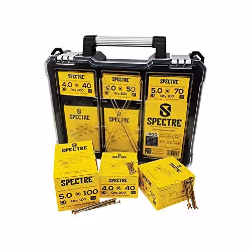 Forgefix Galvanised Steel Wood Screws Organiser Case, Yellow and Transparent