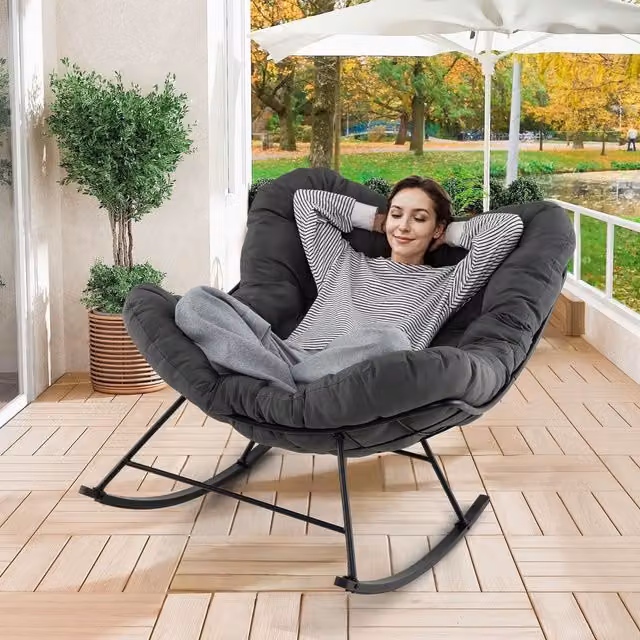 COSTWAY Oversized Egg Papasan Bowl Chair in Grey Rattan with Fabric Cushion