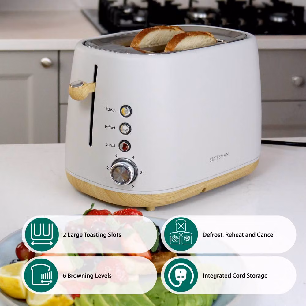 Statesman 2 Slice Scandi Toaster in Beige and White – 2