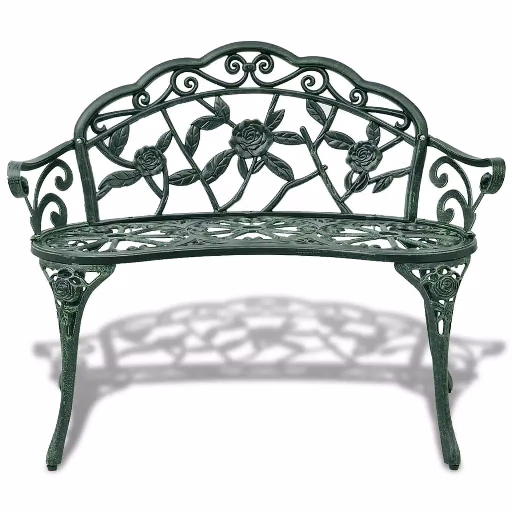 Berkfield Home Floral Garden Bench in Matt Green Cast Aluminium, Width: 100 cm – 2