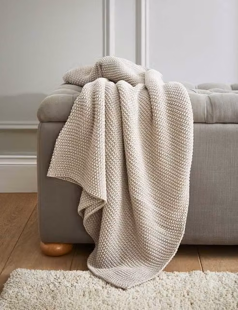 Laura Ashley Parker Light Grey Pure Cotton Knitted Throw