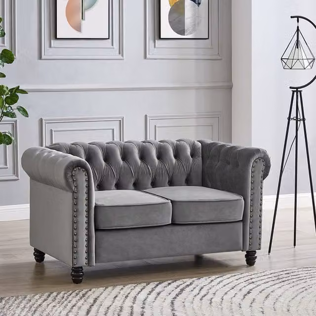 Home Detail Chester 2 Seater Grey Velvet Chesterfield Sofa