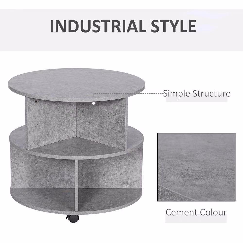 HOMCOM Round 3-Tier Serving Trolley with Storage Shelves and Castors in Grey – 3