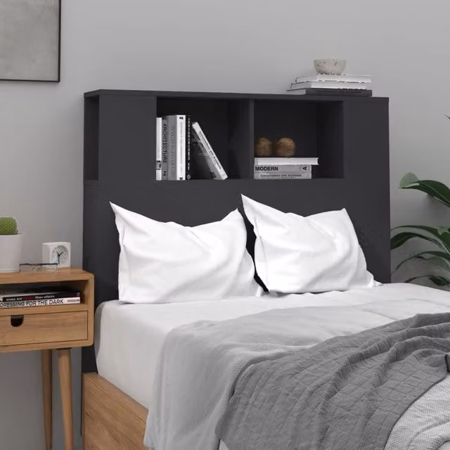 Berkfield Home Modern Headboard Cabinet in Black, W: 100 cm, D: 18.5 cm, H: 104.5 cm – 1