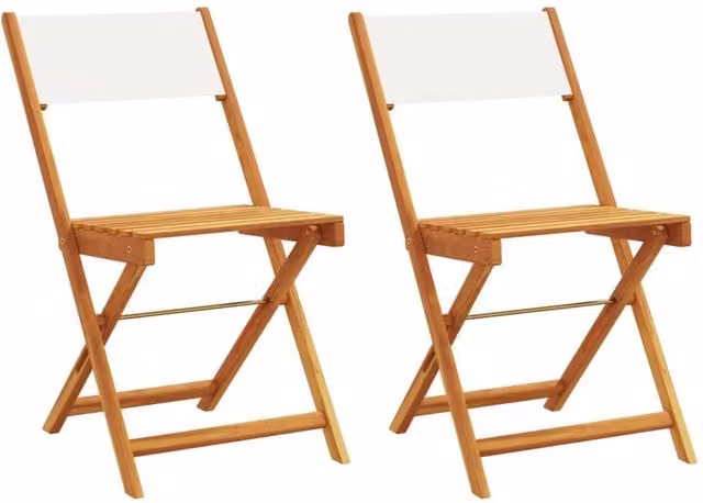Berkfield Home Bistro Chairs Set of 2 in Cream White Acacia Wood and Fabric – 1