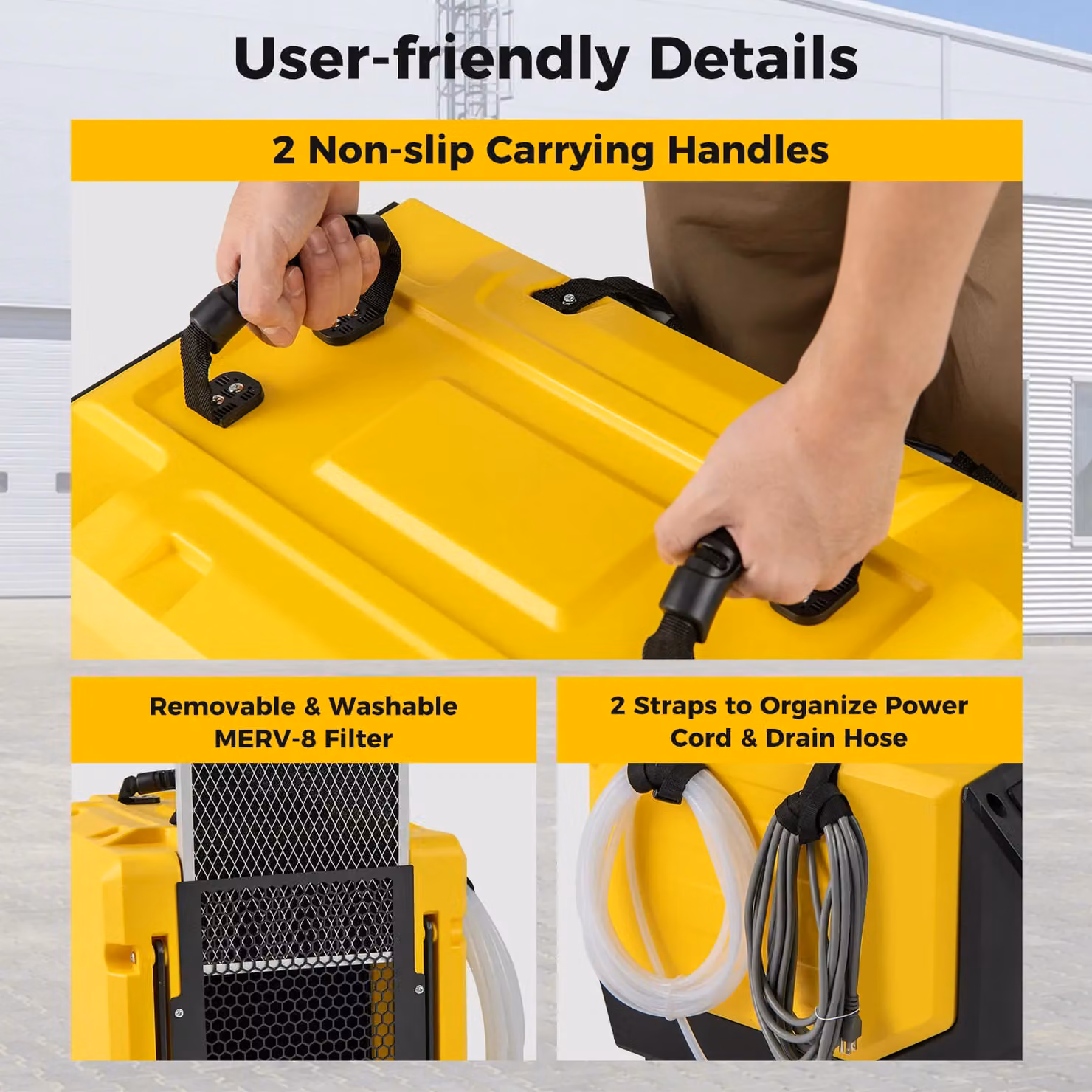 Costway Industrial Dehumidifier with Pump, 90L/Day Capacity, Yellow – 9
