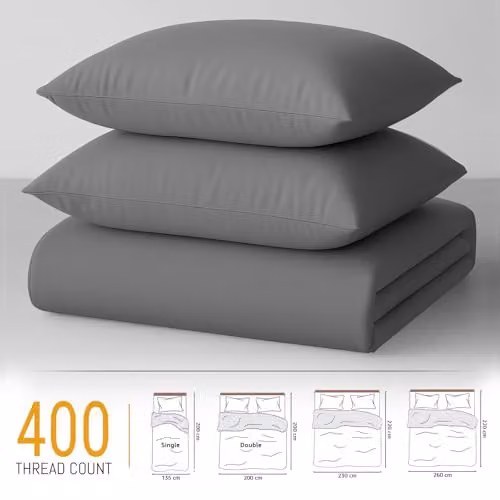 Pamposh Grey Egyptian Cotton 400 Thread Count Single Duvet Cover Set, W: 135 cm x L: 200 cm – 4