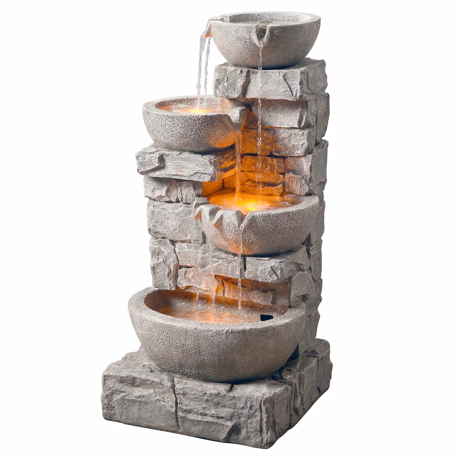 Teamson Home Grey Outdoor Cascade Water Fountain with LED Lights, H 84.5 cm x W 38.7 cm x D 38.7 cm – 2