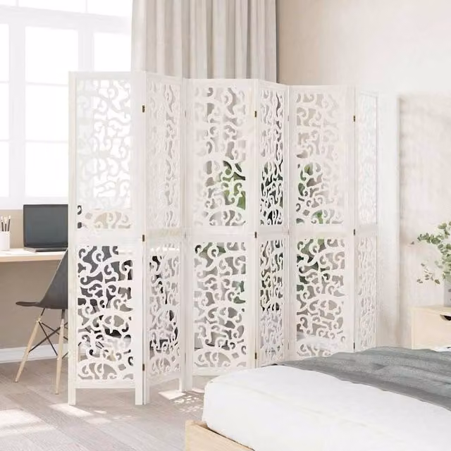 Berkfield Home 6-Panel White Solid Wood Paulownia Room Divider, H 210 cm x H 180 cm