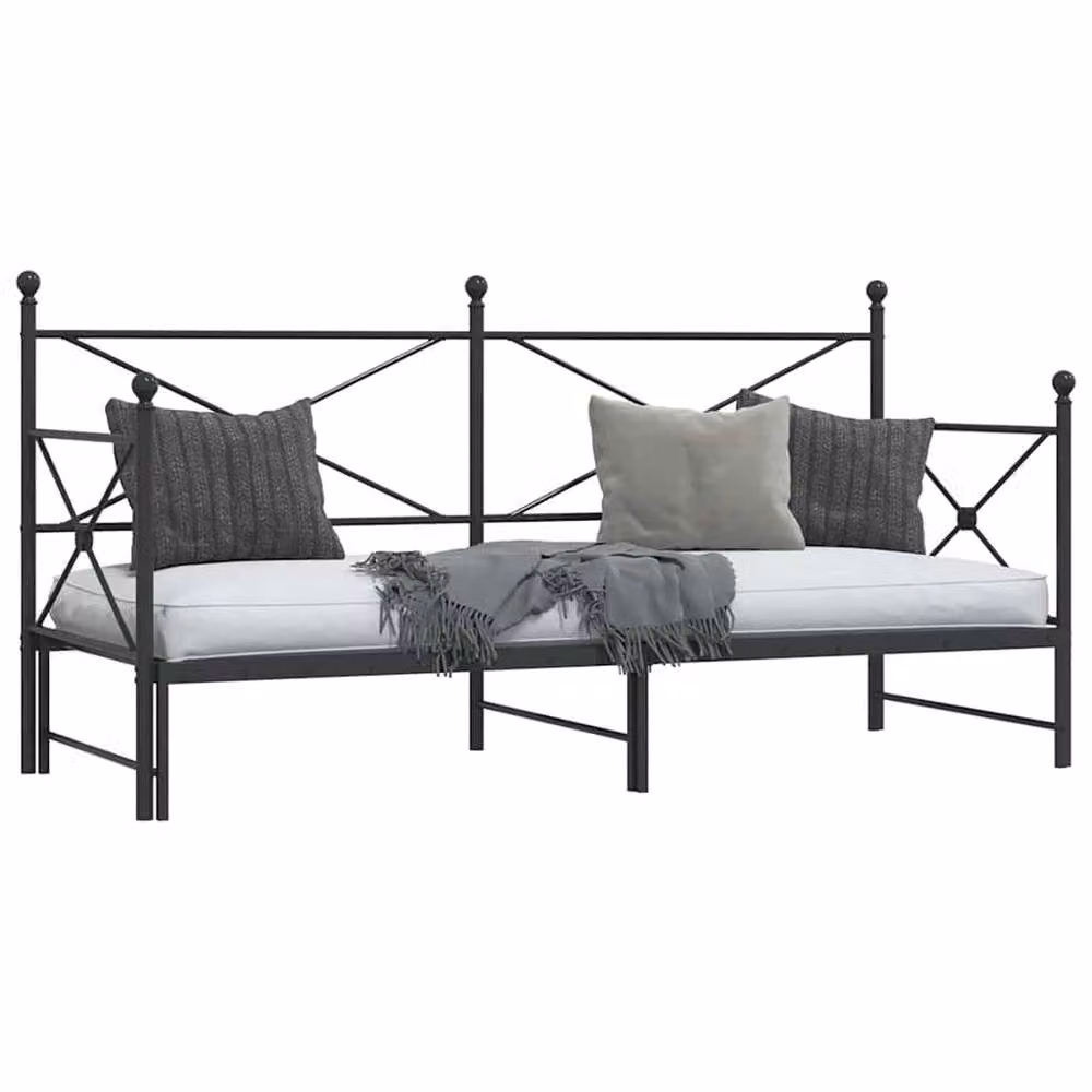 Berkfield Home Modern Metal Daybed with Trundle in Black, W/D/H: 90 x 200 cm – 3