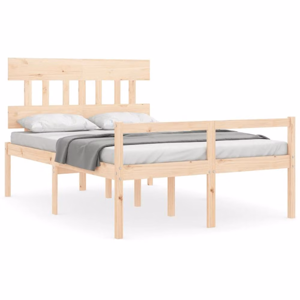 Berkfield Home Beautiful Bed Frame with Headboard in Beige Solid Pine Wood, W/D/H: 190 x 140 x 81 cm – 2