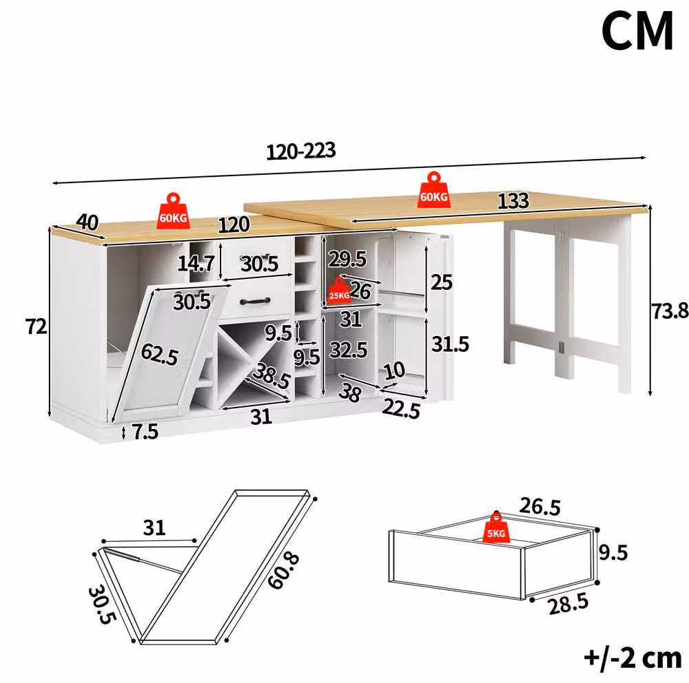 STILVORA Extendable Rectangular Dining Table with Rotating Top and Storage Cabinet, White – 3
