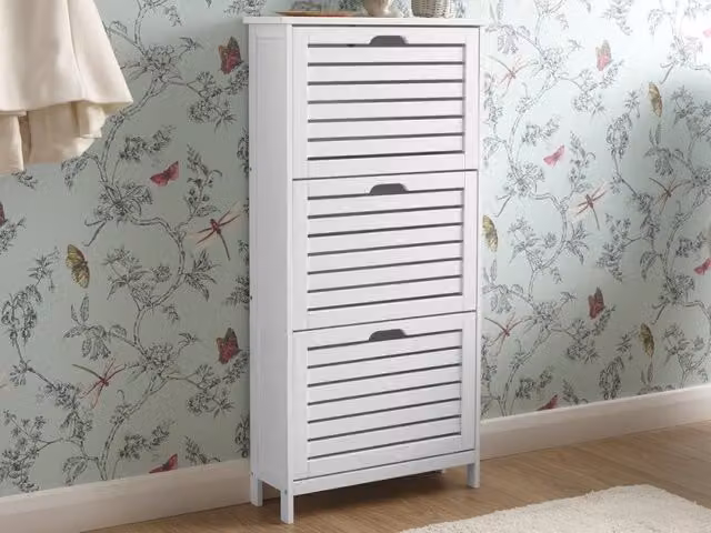 GFW Bergen Three Tier Scandinavian Shoe Cabinet in Grey and White – 2