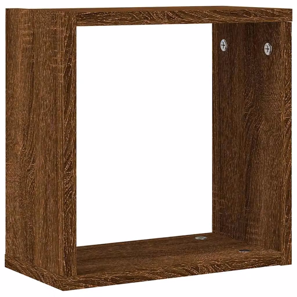 Berkfield Home Wall Mounted Cube Shelves, 4 Piece Set, Brown Oak, W/D/H: 30 x 15 x 30 cm – 5