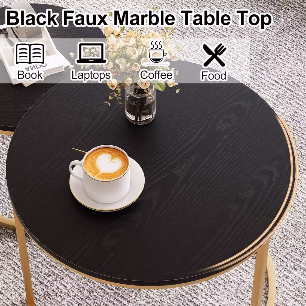 Huhote Round Nesting Coffee Table Set of 2 with Black Metal Frame – 4